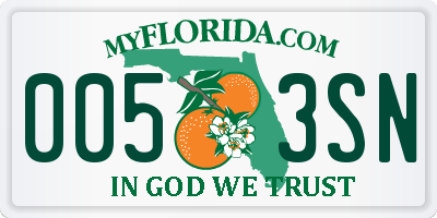 FL license plate 0053SN
