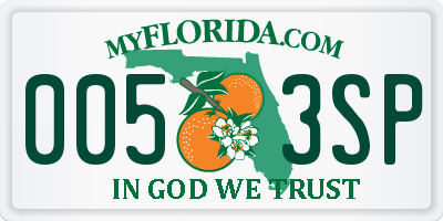 FL license plate 0053SP
