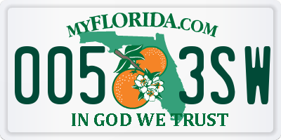 FL license plate 0053SW