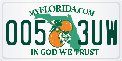 FL license plate 0053UW