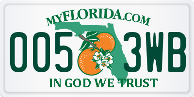 FL license plate 0053WB