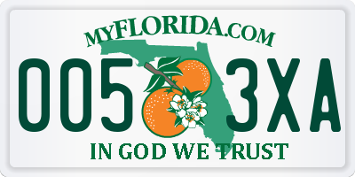 FL license plate 0053XA