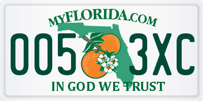 FL license plate 0053XC