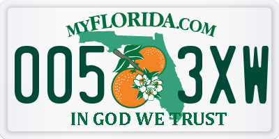 FL license plate 0053XW