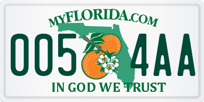 FL license plate 0054AA