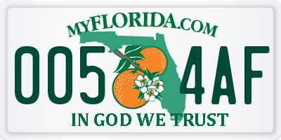FL license plate 0054AF