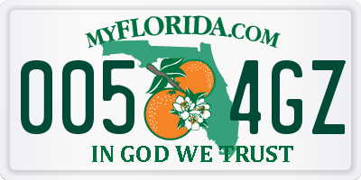 FL license plate 0054GZ