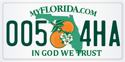 FL license plate 0054HA
