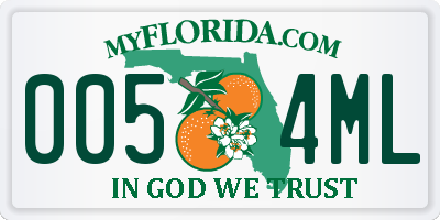 FL license plate 0054ML