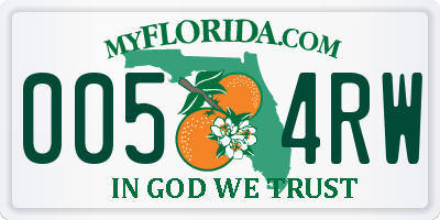 FL license plate 0054RW