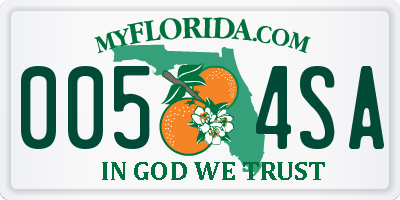 FL license plate 0054SA