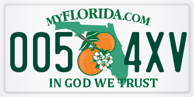 FL license plate 0054XV