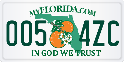 FL license plate 0054ZC