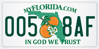 FL license plate 0058AF
