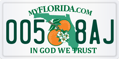FL license plate 0058AJ