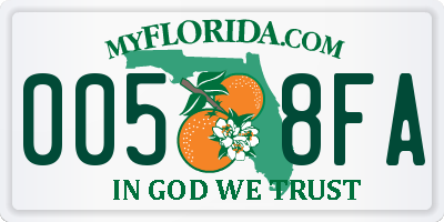 FL license plate 0058FA