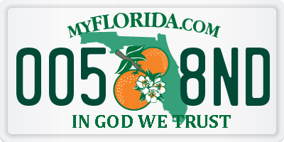 FL license plate 0058ND