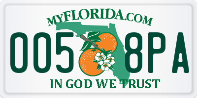 FL license plate 0058PA