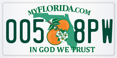 FL license plate 0058PW