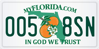 FL license plate 0058SN