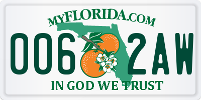 FL license plate 0062AW