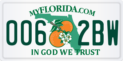 FL license plate 0062BW