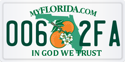 FL license plate 0062FA