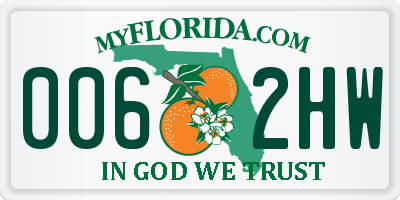 FL license plate 0062HW