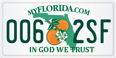 FL license plate 0062SF