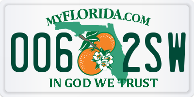 FL license plate 0062SW