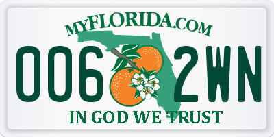 FL license plate 0062WN