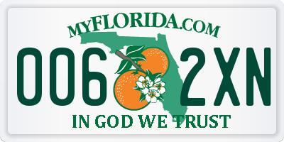 FL license plate 0062XN