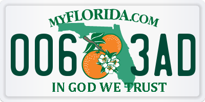 FL license plate 0063AD