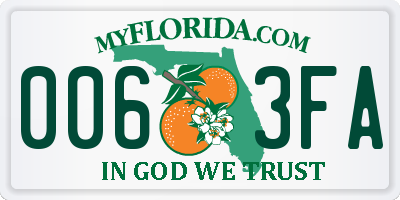 FL license plate 0063FA