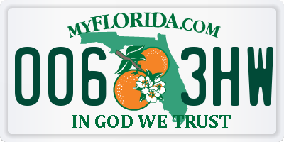 FL license plate 0063HW