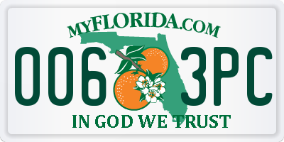 FL license plate 0063PC