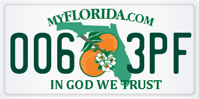 FL license plate 0063PF