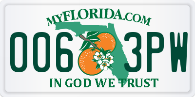 FL license plate 0063PW