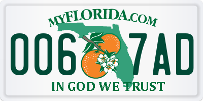 FL license plate 0067AD
