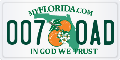FL license plate 0070AD