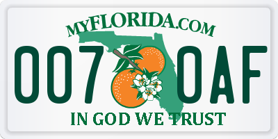 FL license plate 0070AF