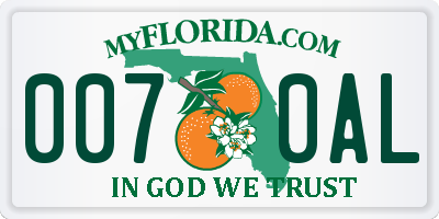 FL license plate 0070AL