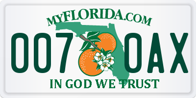FL license plate 0070AX