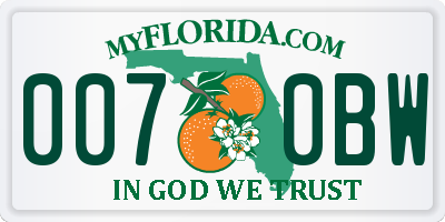FL license plate 0070BW