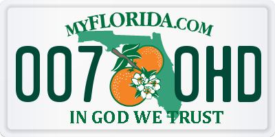 FL license plate 0070HD