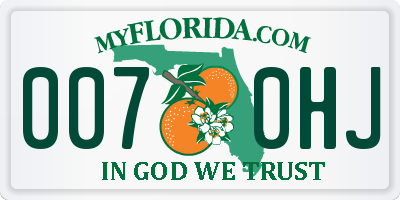 FL license plate 0070HJ