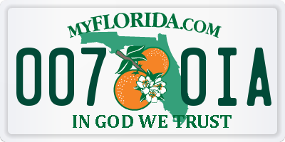 FL license plate 0070IA