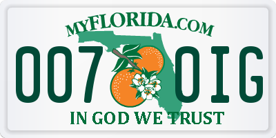 FL license plate 0070IG
