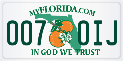 FL license plate 0070IJ