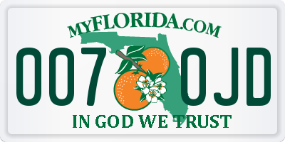 FL license plate 0070JD